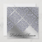 Damask Wedding Einladender Sparkle Silver Lace Einladung (Rückseite)