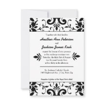 Damask Wedding Einladung 3x5 Schwarz und Weiß