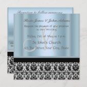 Damask Wedding Einladung Black and Sky Blue (Vorne/Hinten)