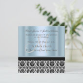 Damask Wedding Einladung Black and Sky Blue (Stehend Vorderseite)