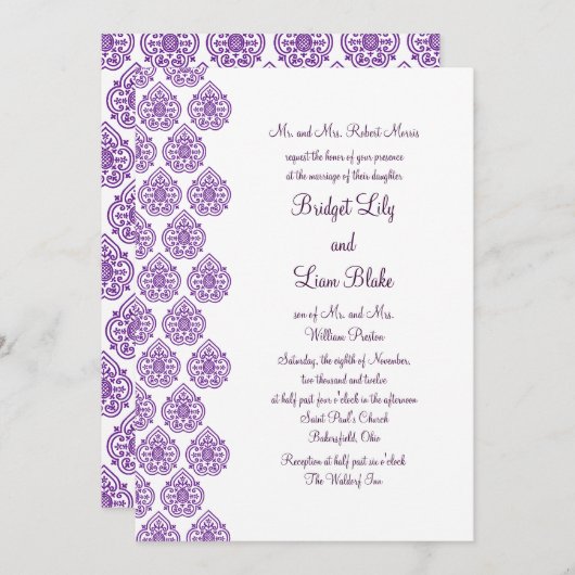 Damask Wedding Einladung (lila) (Vorne/Hinten)