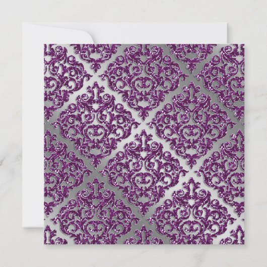 Damask Wedding Einladung Sparkle Silver Lila (Rückseite)