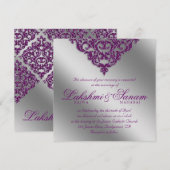 Damask Wedding Einladung Sparkle Silver Lila 2 (Vorne/Hinten)