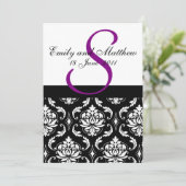 Damask Wedding Einladungen Lila Monogram (Stehend Vorderseite)