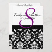 Damask Wedding Einladungen Lila Monogram (Vorne/Hinten)