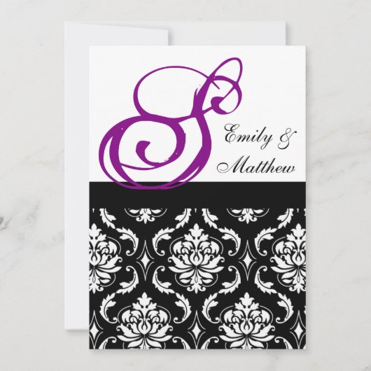 Damask Wedding Einladungen Lila Monogramme (Vorderseite)