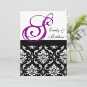 Damask Wedding Einladungen Lila Monogramme (Stehend Vorderseite)
