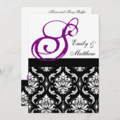 Damask Wedding Einladungen Lila Monogramme (Vorne/Hinten)