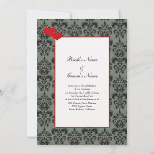 Damask Wedding Einladungen mit Red Trim Self Host