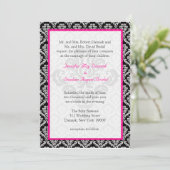 Damask Wedding Elegante Template Schwarz-weiß rosa Einladung (Stehend Vorderseite)