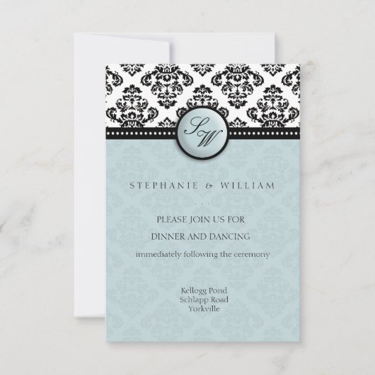 Damask Wedding Empfang Card Einladung (Vorderseite)