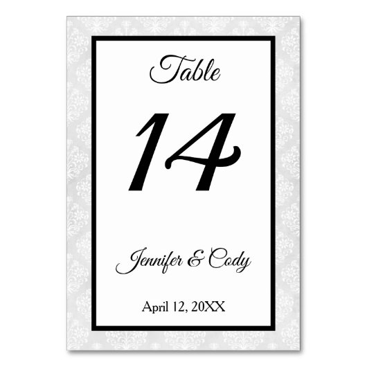 Damask Wedding Empfang Tischnummer Card (Vorderseite)