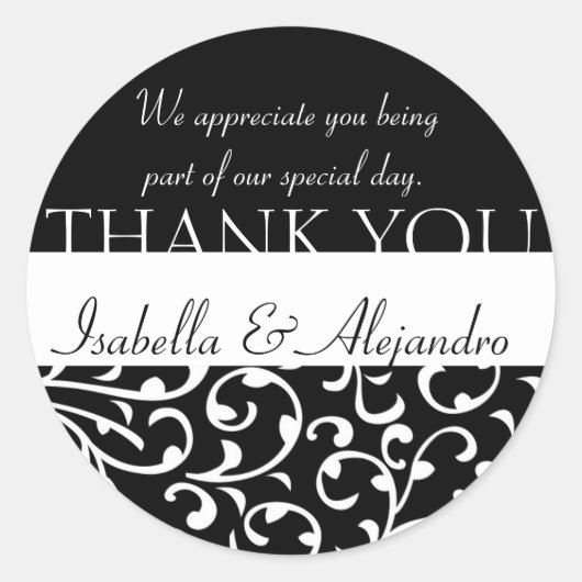 Damask Wedding Favor Stickers Danke-Nachricht (Vorderseite)