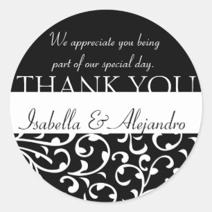 Damask Wedding Favor Stickers Danke-Nachricht
