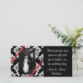 Damask Wedding Foto Danke-Card Dankeskarte (Stehend Vorderseite)