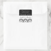 Damask Wedding Gefallen Vielen Dank Label Black Sq Quadratischer Aufkleber (Tasche)