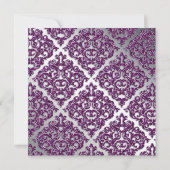 Damask Wedding Glitzer Silver Lila Helle Einladung (Rückseite)