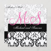 Damask Wedding Invitation Initials Names Pink Einladung (Vorne/Hinten)