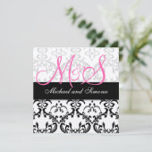 Damask Wedding Invitation Initials Names Pink Einladung (Stehend Vorderseite)