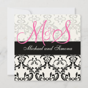 Damask Wedding Invitation Initials Names Pink Einladung