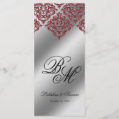 Damask Wedding Menu Cards Red Sparkle Xmas Menükarte (Rückseite)