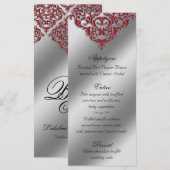 Damask Wedding Menu Cards Red Sparkle Xmas Menükarte (Vorne/Hinten)