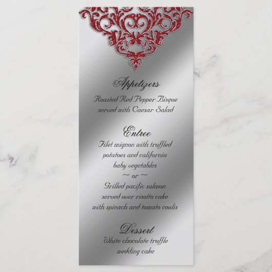 Damask Wedding Menu Cards Red Sparkle Xmas Menükarte (Vorderseite)