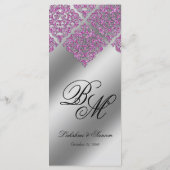 Damask Wedding Menu Cards Sparkle Pink Menükarte (Rückseite)