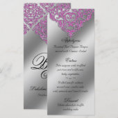 Damask Wedding Menu Cards Sparkle Pink Menükarte (Vorne/Hinten)