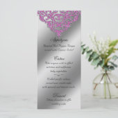 Damask Wedding Menu Cards Sparkle Pink Menükarte (Stehend Vorderseite)