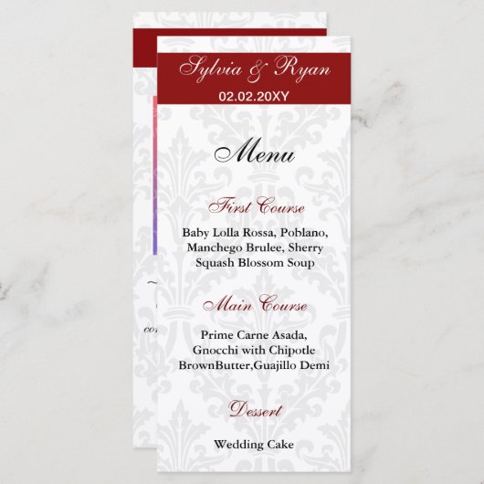 Damask Wedding Menus Menükarte (Vorne/Hinten)
