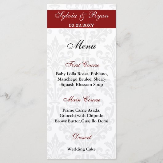 Damask Wedding Menus Menükarte (Vorderseite)