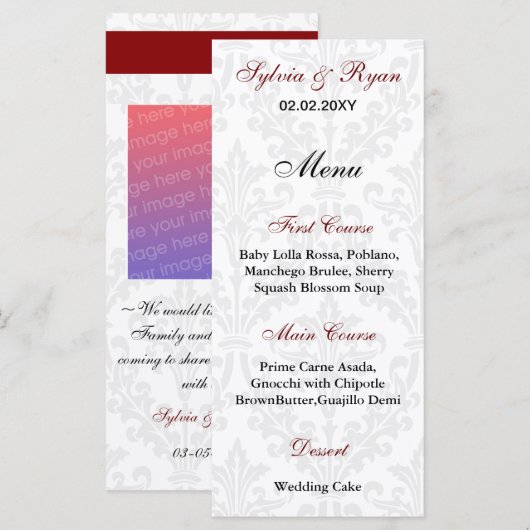 Damask Wedding Menus Menükarte (Vorne/Hinten)