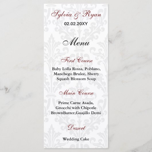 Damask Wedding Menus Menükarte (Vorderseite)