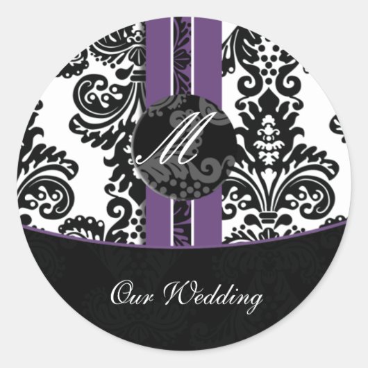 Damask Wedding Monogram Aufkleber (Vorderseite)