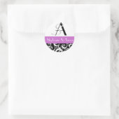Damask Wedding Monogram in Schwarz und Lila Runder Aufkleber (Tasche)