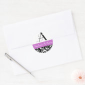 Damask Wedding Monogram in Schwarz und Lila Runder Aufkleber (Umschlag)