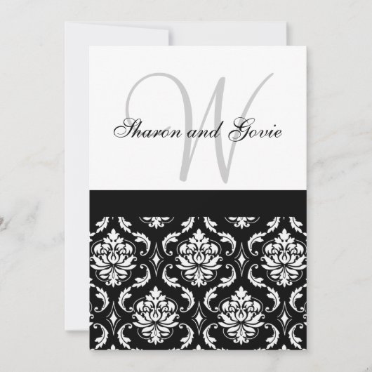 Damask Wedding Monogram & Names Back Einladung (Vorderseite)