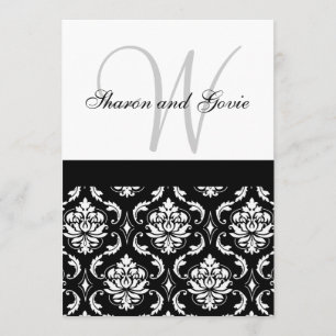 Damask Wedding Monogram & Names Back Einladung