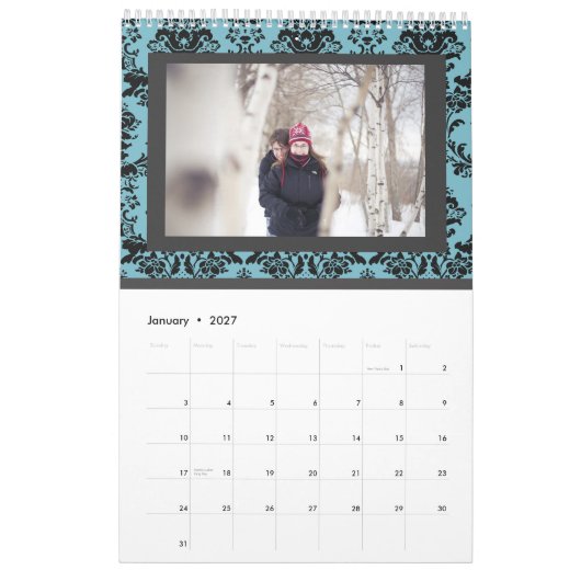 Damask Wedding Monogram Signature Photo Guestbook Kalender (Jan 2027)