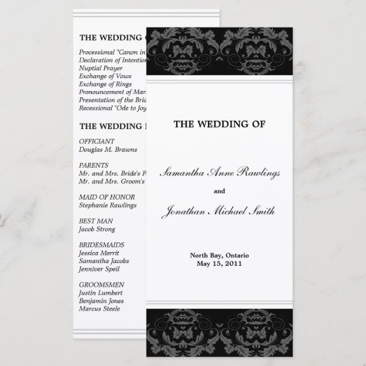 Damask Wedding Program - Black & White Wedding Programm (Vorne/Hinten)