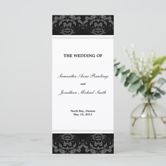 Damask Wedding Program - Black & White Wedding Programm (Stehend Vorderseite)