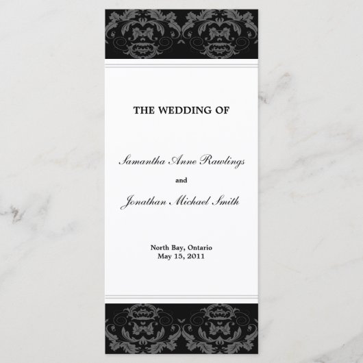 Damask Wedding Program - Black & White Wedding Programm (Vorderseite)