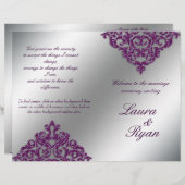 Damask Wedding Program Flyer Silver Lila Glitzer (Vorne/Hinten)