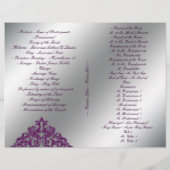 Damask Wedding Program Flyer Silver Lila Glitzer (Rückseite)