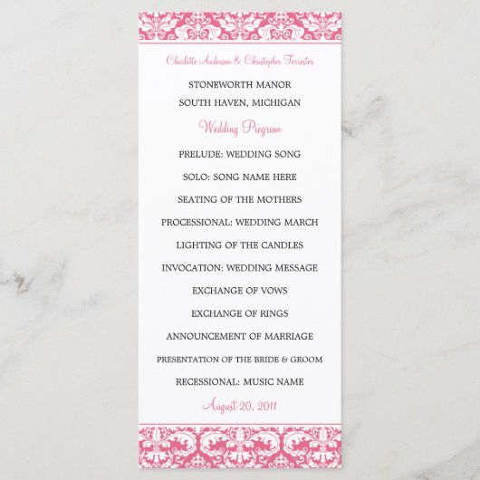 Damask Wedding Programs (Honeysuckle) 2-seitig Programm (Vorderseite)