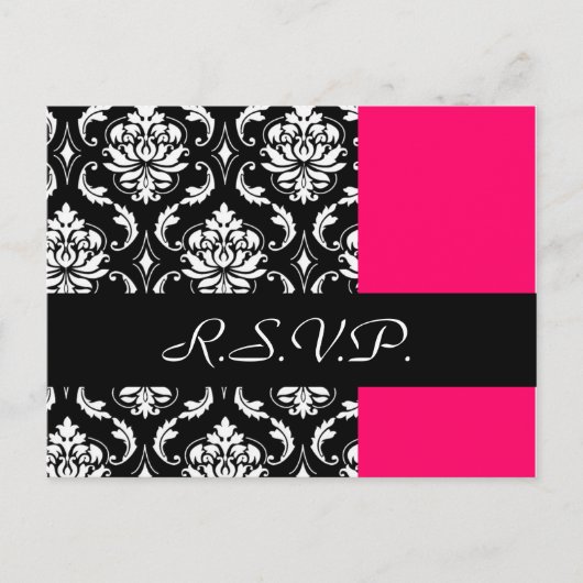 Damask Wedding RSVP Card Fushia Einladungspostkarte (Vorderseite)