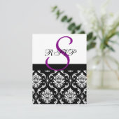 Damask Wedding RSVP Cards Lila (Stehend Vorderseite)