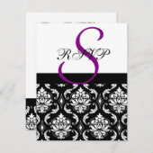 Damask Wedding RSVP Cards Lila (Vorne/Hinten)