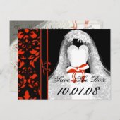 Damask Wedding Save the Date Ankündigungspostkarte (Vorne/Hinten)
